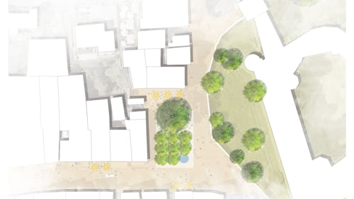 Der Stadtraum wird hochwertig gestaltet, der Boden barrierefrei. Begrünung findet dort statt, wo es die Funktionalität erlaubt.