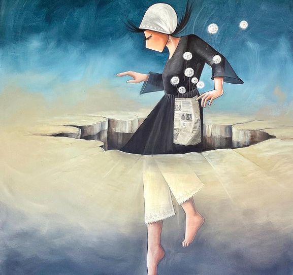 Dieses Werk von Shamsia Hassani (einer afghanischen Graffiti-Künstlerin, die ihre Porträts Frauen widmet, die von den Taliban bedroht werden) zeigen wir mit freundlicher Genehmigung der Künstlerin zu Mahdia Hossainis Text.
