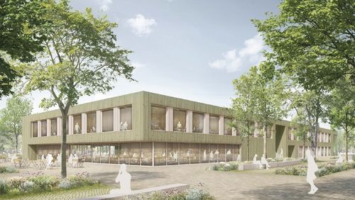 Perspektive Fachraumzentrum: Die Visualisierung des Siegerentwurfs für das Projekt als Teil des Schul-Ausbaus in Bad Mergentheim. (Grafik: BJW Achitekten)  