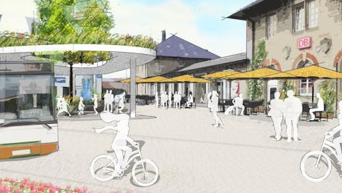 Aufgewertet, dazu mehr Schatten und weniger Barrieren: der neue Bahnhofplatz.