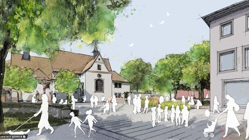 Der Rahmenplan 2023 zeigt bereits eine Perspektiv-Skizze für den Willkommensplatz vor der Kapuzinerkirche, der die attraktive Verbindung zwischen Boulevard und Altstadt werden soll.