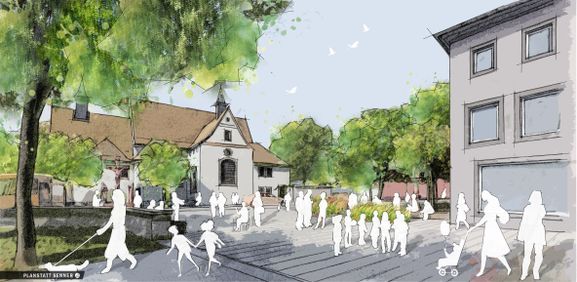 Der Rahmenplan 2023 zeigt bereits eine Perspektiv-Skizze für den Willkommensplatz vor der Kapuzinerkirche, der die attraktive Verbindung zwischen Boulevard und Altstadt werden soll.